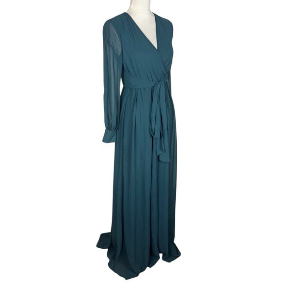 Baltic Born Lydia Maxi Dress Chiffon Green Bridesmaid Faux Wrap Size Small - Picture 3 of 8